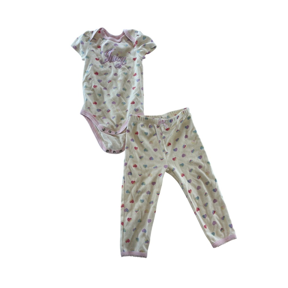 Juicy Couture Baby Girls Cream Heart Print Onesie Pants Set 18M